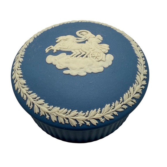 Wedgwood Other - Wedgwood Jasperware Blue Aurora Chariot Round Trinket Box Made in England